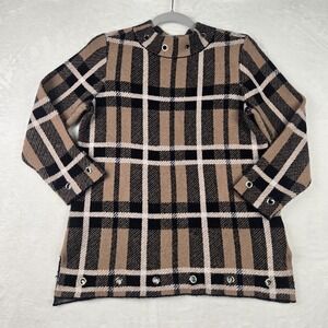 Belldini Womens Brown Black Plaid Sweater Size Small Long Sleeve‎ Grommets